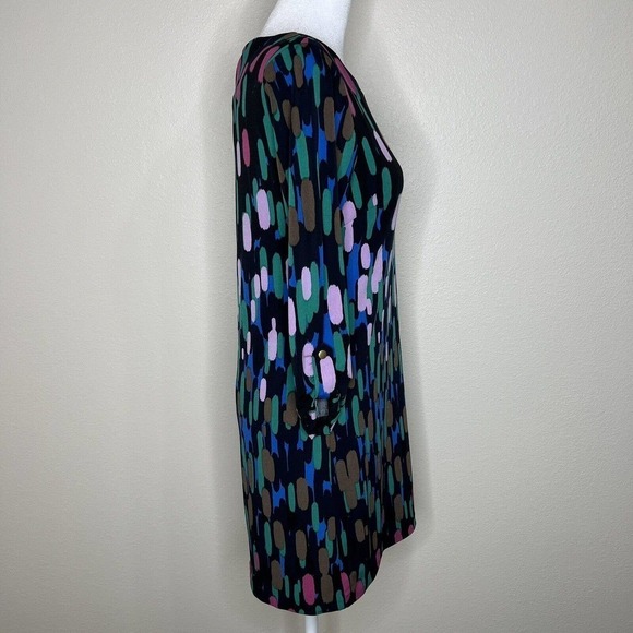 Tibi Black Abstract Colorful Strokes 3/4 Sleeve Stretchy Sheath Mini Dress XS - Picture 8 of 12
